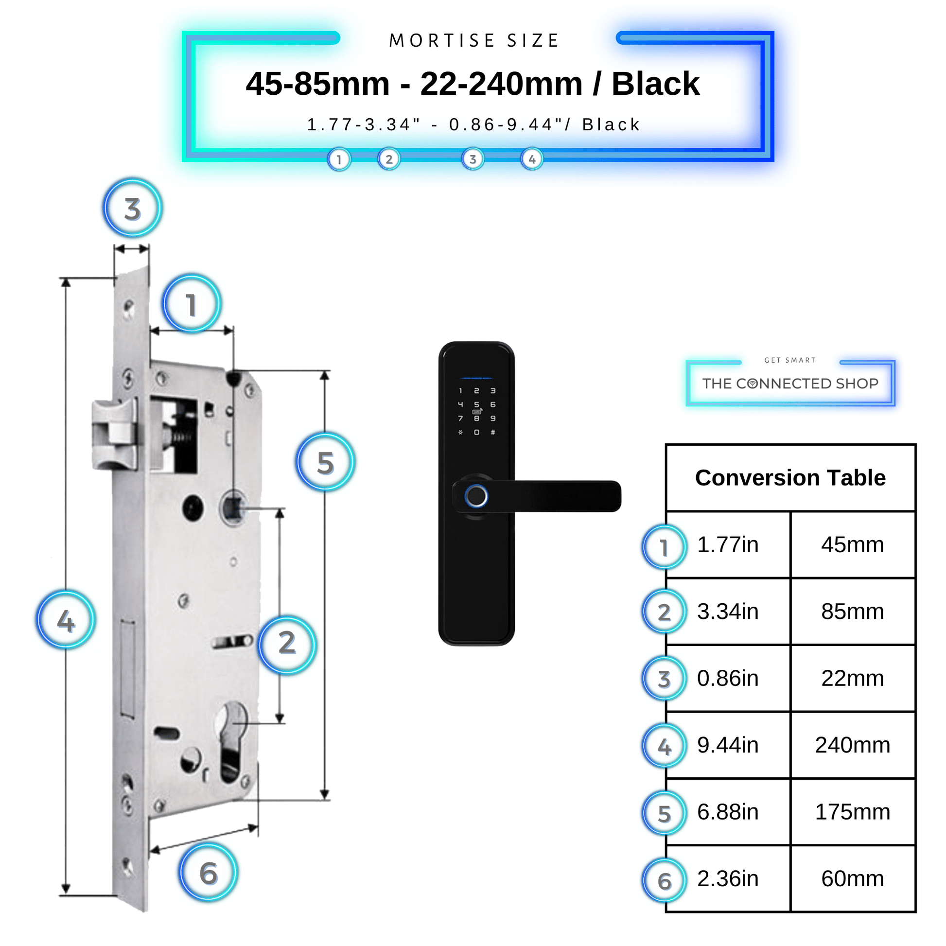 Smart Door Lock XL - 45-85mm (22x240mm) - Black