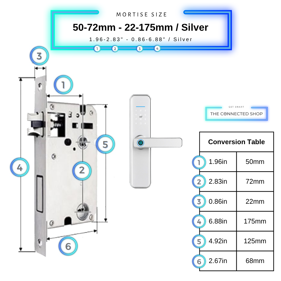 Smart Door Lock XL - 50-72mm (22x175mm) - Silver