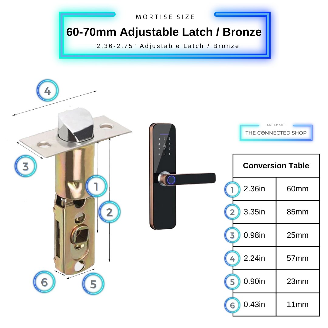 Smart Door Lock - 60-70mm Adjustable - Bronze -