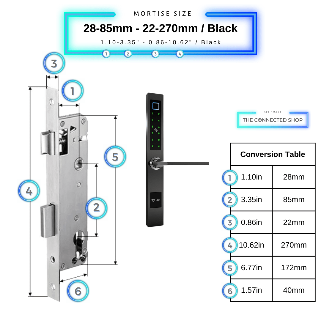 Smart Door Lock Sleek  - Black - 28-85mm (22x270mm)