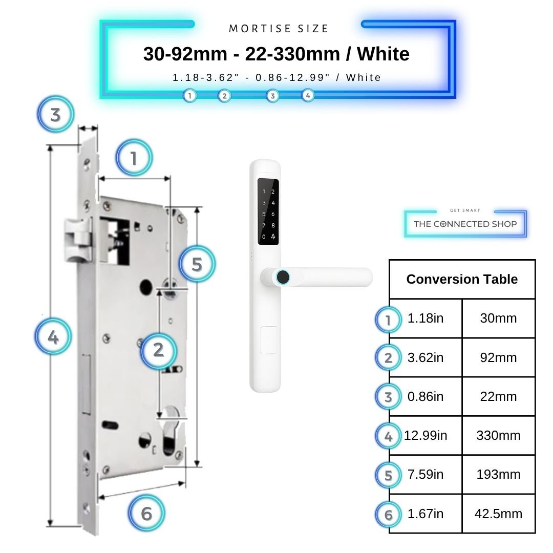 Smart Door Lock Slim - 30-92mm (22x330mm) - White