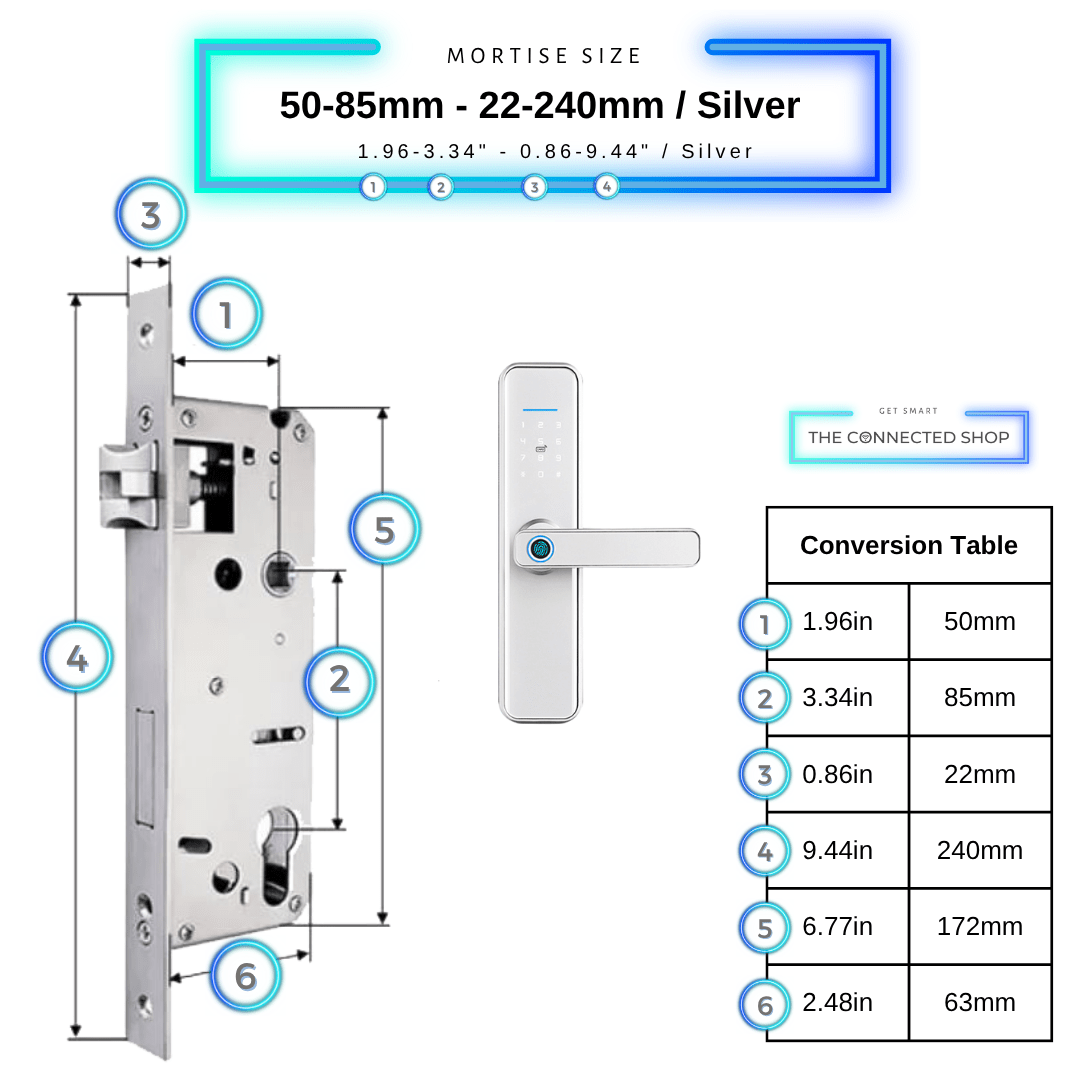 Smart Door Lock XL - 50-85mm (22x240mm) - Silver